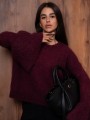 Sweter damski z ozdobnym rękawem super kid moher Yarn śliwkowy