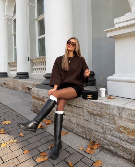 Sweter damski z domieszką wełny i alpaki Madame Sue czekoladowy